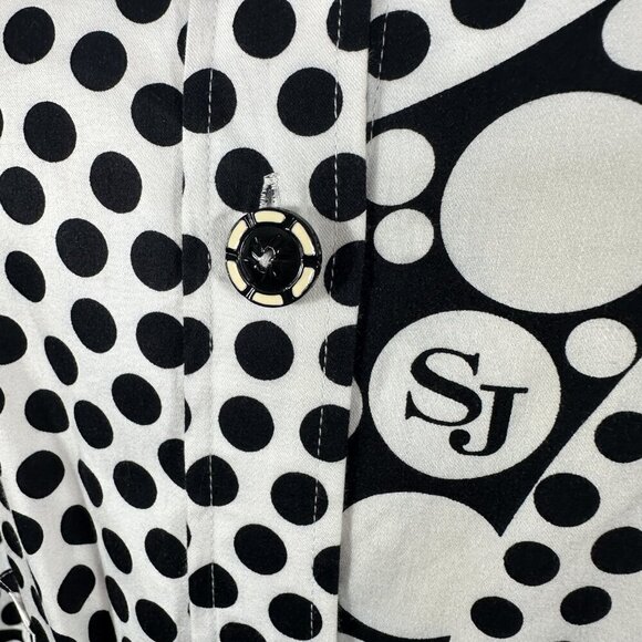 St. John Sport Belted Logo/Circle Print 3/4 Sleeve Shirt Dress Cotton Blend Sz S - Picture 6 of 16